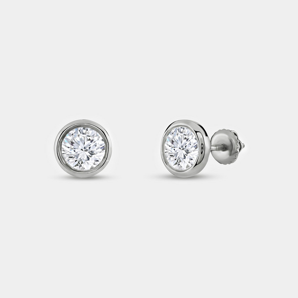2 Carat Lab-Grown Diamond Round-Shaped, Bezel-Set Solitaire Studs — GILDED New York