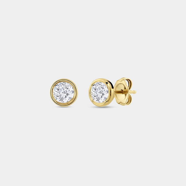 1 Carat Lab-Grown Diamond Round-Shaped, Bezel-Set Solitaire Studs — GILDED New York