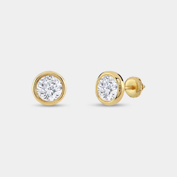 2 Carat Lab-Grown Diamond Round-Shaped, Bezel-Set Solitaire Studs — GILDED New York