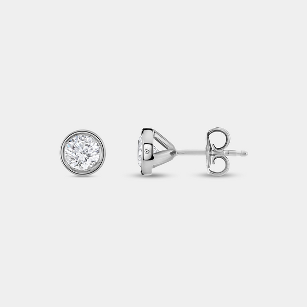 1 Carat Lab-Grown Diamond Round-Shaped, Bezel-Set Solitaire Studs — GILDED New York