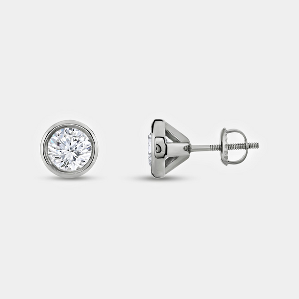 2 Carat Lab-Grown Diamond Round-Shaped, Bezel-Set Solitaire Studs — GILDED New York