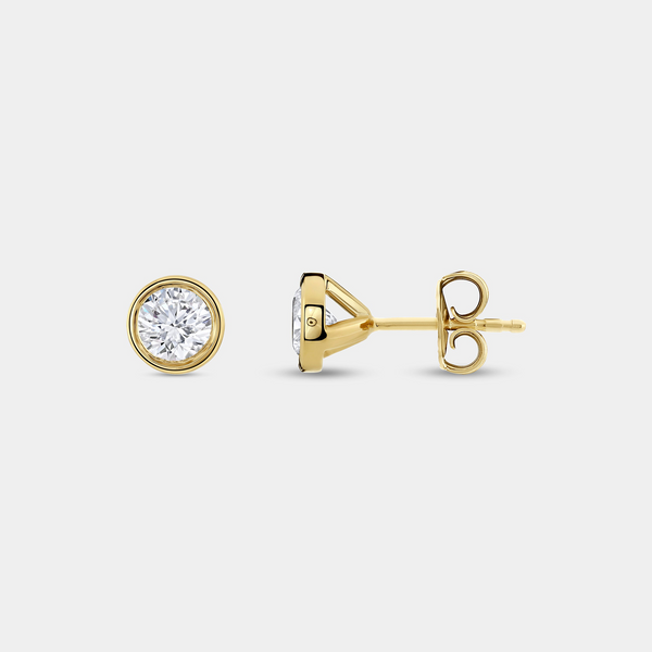 1 Carat Lab-Grown Diamond Round-Shaped, Bezel-Set Solitaire Studs — GILDED New York