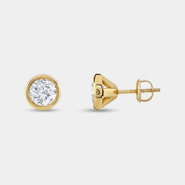 2 Carat Lab-Grown Diamond Round-Shaped, Bezel-Set Solitaire Studs — GILDED New York