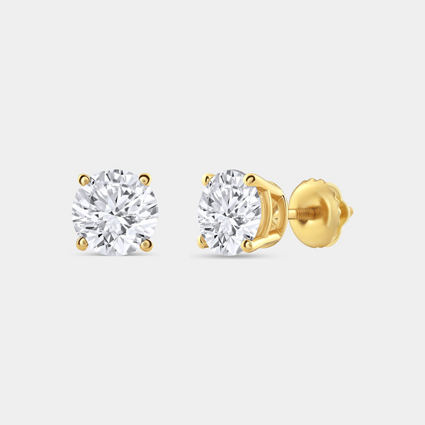2 Carat Lab-Grown Diamond Round-Shaped Classic Solitaire Studs — GILDED New York