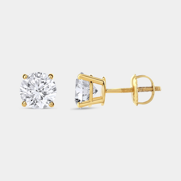 2 Carat Lab-Grown Diamond Round-Shaped Classic Solitaire Studs — GILDED New York