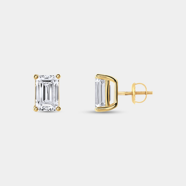 2 Carat Lab-Grown Diamond Emerald-Cut Classic Solitaire Studs — GILDED New York